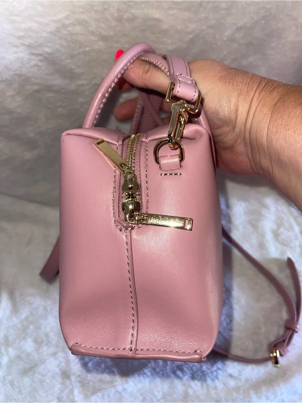 Ted Baker Blush Pink Leather Flower Hand or Shoulder Bag EUC
